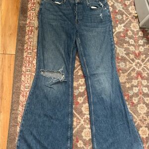 We The Free Distressed Blue Flare Jeans